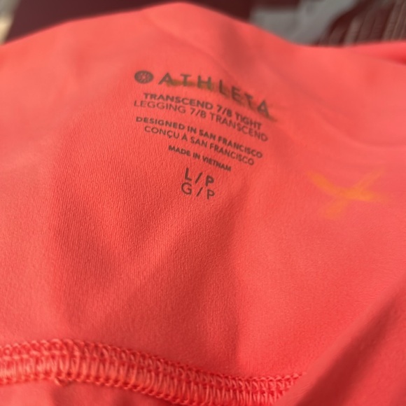 Athleta New Transcend 7/8 Leggings Coral Peach Pink Color SZ Large Petite - Picture 6 of 6